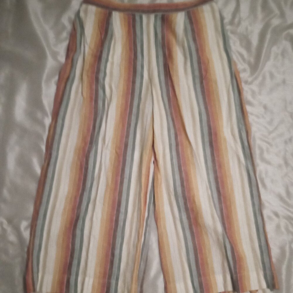 beach lunch lounge women's capri sizeM multicolor stripes elastic waist side poc